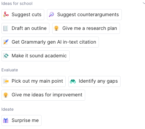 Grammarly Go > Ideas for school, Evaluate & Ideate