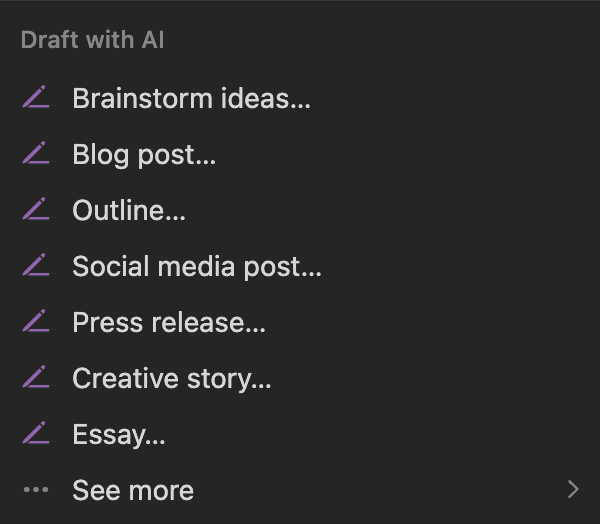 Notion AI > Draft with AI